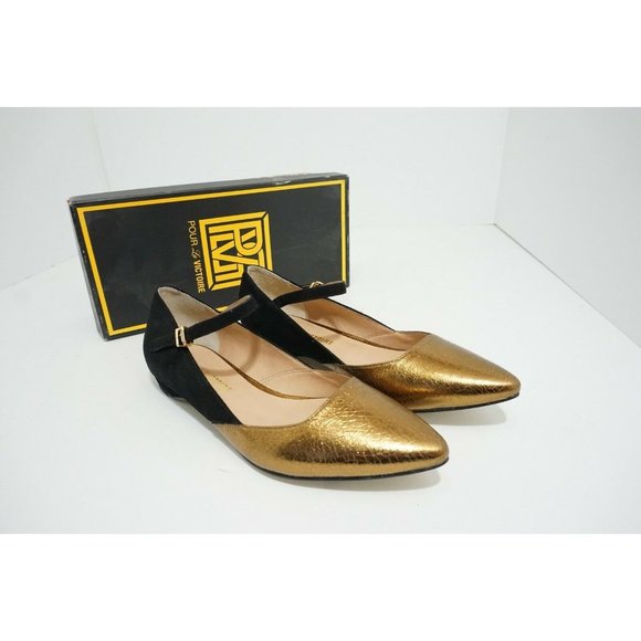 Pour La Victoire Bonat Flat Bronze Black Women's Flats Ankle Strap US 7.5 M $250 - Picture 10 of 11